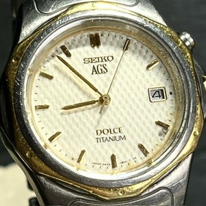 18K ベゼル SEIKO AGS DOLCE ドルチェ 3M22-0A70 腕時計 自動巻き チタン 18金 10気圧防水 デイト アイボリー文字盤 サフィアガラス