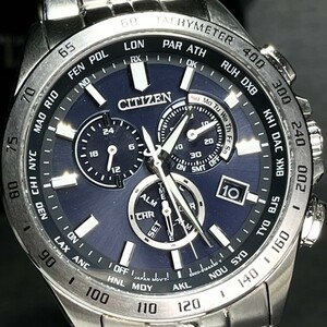 美品 CITIZEN COLLECTION シチズン コレクション CB5870-91L 電波ソーラー エコドライブ 腕時計 クロノグラフ ネイビー 10気圧防水