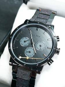 Black Joker ブラックジョーカー メンズ 腕時計 アナログ ブラック クロノグラフ メタルベルト ステンレススチール ビッグフェイス 箱付き
