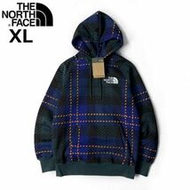 1円～!売切!【正規新品】THE NORTH FACE◆W HOLIDAY HOODIE パーカー US限定 上質 男女兼用 裏起毛 ロゴ刺繍(XL)青 緑 チェック柄181130-35_画像2