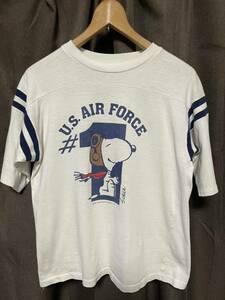 1970年代 SNOOPY スヌーピー ヴィンテージ フットボール Tシャツ(US AIR FORCE 染込みプリント)／ARTEX／PEANUT／USA製