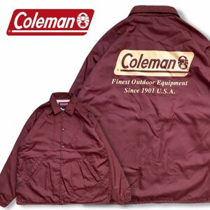 送料無料 Coleman コールマン コーチ ジャケット ナイロン バックプリント バーガンディ アメカジ アウトドア キャンプ M