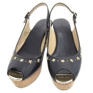 【最終処分】 ◆美品◆ ジミーチュウ JIMMY CHOO レザー スタースタッズ ウェッジソール サンダル 黒 size35 [Y01620]