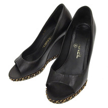 【最終処分】 シャネル CHANEL ココマーク チェーン ウェッジソール レザー パンプス レディース 黒 size35 1/2 [Y01082]_画像1