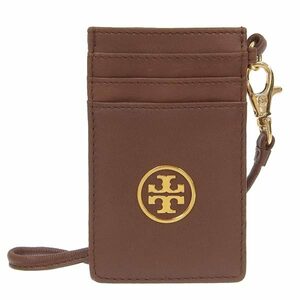 【最終処分】 トリーバーチ TORY BURCH レザー ロゴ パスケース メンズ レディース ブラウン ゴールド金具 [Y02556]