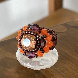 9-11 number rhinestone . Czech beads. ring pink × orange × purple 