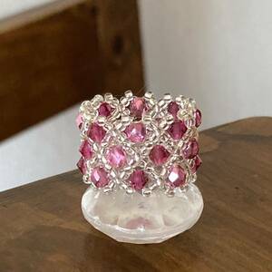 12-14 number beads ring ring a-ga il braided .. pink × metallic pink 