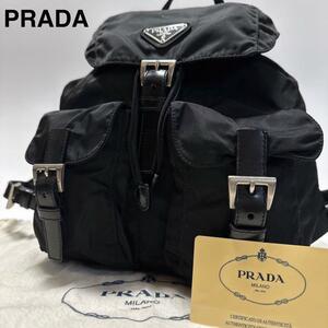 390【極美品】Gカード　保存袋付き　プラダ　PRADA　ナイロン　レザー　革　三角ロゴ　黒　ブラック　リュックサック　バックパック