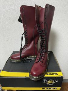 廃版希少「Dr Martens 1420 20ホール チェリーレッド」ロングブーツ 箱付き未使用品 英国 ドクターマーチン UK5