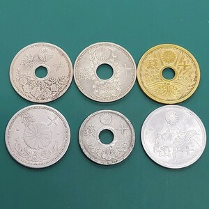 【60107】10銭　6種類　10銭白銅貨　10銭ニッケル貨　10銭アルミ青銅貨　菊10銭アルミ貨　10銭錫貨　稲10銭アルミ貨　コレクション品