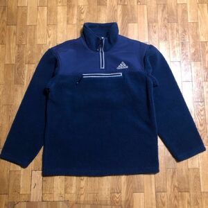 90s adidas プルオーバー フリース ジャケット 紺 Lサイズ 古着 パフォーマンスロゴ アディダス