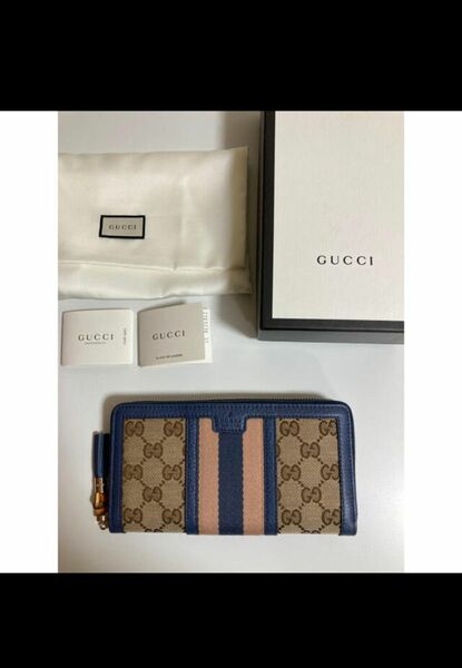 グッチ 長財布 ラウンドファスナー シェリー ラニア タッセル GUCCI 美品 シグネチャー