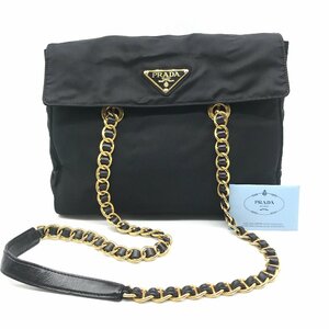 1円 良品 PRADA プラダ 三角ロゴ テスート ナイロン チェーン ショルダー バッグ ブラック a1590