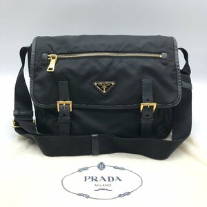 1円 美品 PRADA プラダ 三角ロゴ ゴールド金具 テスート ナイロン メッセンジャー ショルダー バッグ ブラック a1188