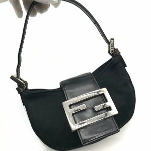 1円 良品 FENDI フェンディ マイクロ マンマバケット ナイロンニット ハンド バッグ ブラック ｋ446