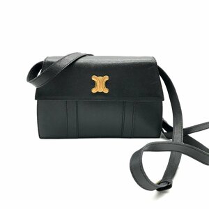 1円 良品 CELINE セリーヌ トリオンフ レザー 2WAY ショルダー セカンド バッグ ブラック a1621