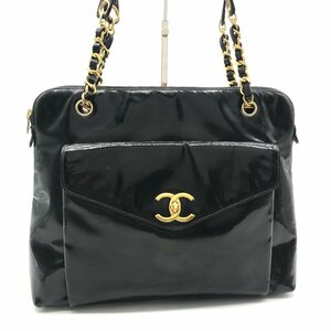 1円 CHANEL シャネル ココマーク パテント チェーン トート バッグ ブラック m12690