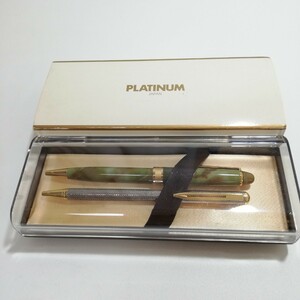 PLATINUM JAPAN プラチナ万年筆 メタルタイプ 大理石タイプ ボールペン 2本セット 未使用品 インク 現状品 ケース付き 日本製