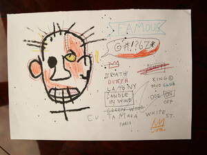  free shipping * Jean = Michel * bus Kia Jean-Michel Basquiat*FAMOUS DEATH* copy * sale certificate * mixing media 