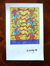 送料無料★ キース・ヘリング Haring Keith★取り扱い画廊店印あり★アクリル油彩画★模写 ★販売証明書付属★サイン入り★a45_画像1