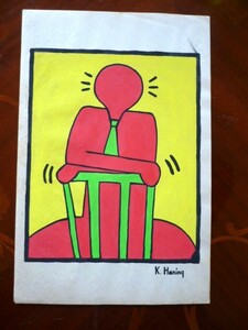 送料無料★ キース・ヘリング Haring Keith★取り扱い画廊店印あり★アクリル油彩画★模写 ★販売証明書付属★サイン入り★a50