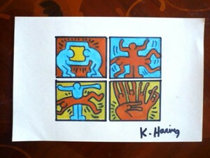 送料無料★ キース・ヘリング Haring Keith★取り扱い画廊店印あり★アクリル油彩画★模写 ★販売証明書付属★サイン入り★a17