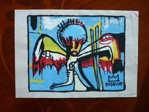 Art hand Auction Kostenloser Versand★Jean-Michel Basquiat★New York, Galeriestempel inklusive★Zertifikat COA inklusive★Kopie★Gemischte Medien A5, Kunstwerk, Malerei, Acryl, Gouache