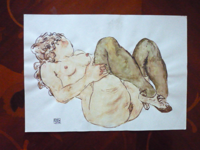 Envío gratis★Egon Schiele★Pintura al óleo acrílica★Certificado de venta incluido★Firmado★Reproducción★Marca alemana, Sello de sello nazi ★ a4, Obra de arte, Cuadro, acrílico, Tajo