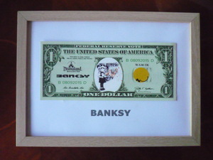  free shipping * Bank si-Banksy 1 dollar * genuine work guarantee * canvas cloth * autograph equipped * serial number entering *Dismalandtizma Land ..