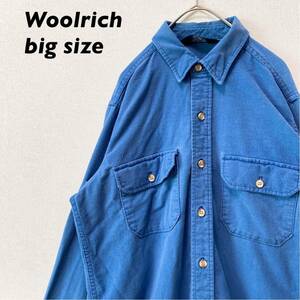 アメリカ製　ウールリッチ　長袖シャツ　無地　プレーン　青色　男女兼用　USA製　WOOLRICH ユニセックス