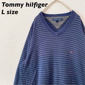 トミーヒルフィガー　ニット　セーター　ボーダー　刺繍ロゴ　男女兼用　Lサイズ　Tommy hilfiger ユニセックス　大きいサイズ