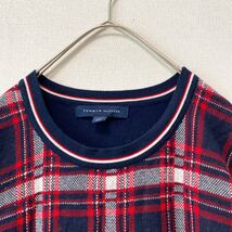 トミーヒルフィガー　ニット　セーター　半袖　チェック　ワンポイントロゴ　Lサイズ　Tommy hilfiger 大きいサイズ　ビッグシルエット_画像3