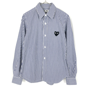 プレイコムデギャルソン PLAY COMME des GARCONS ストライプシャツ 黒ハート 定番 長袖 ネイビー 送料無料 g0908h021 中古 ブランド古着DB