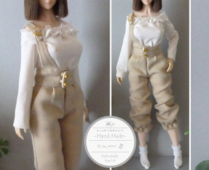 ◆TBLeague S48A ドール服：ワンショルダーパンツ＋オフショルダーカットソー＋ショート丈ソックス