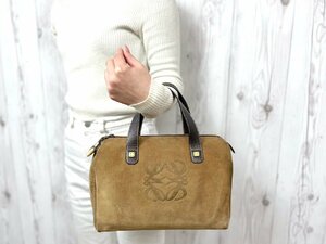 極美品 LOEWE ロエベ アナグラム ハンドバッグ ミニボストン バッグ スエード×レザー ベージュ×茶 67547Y