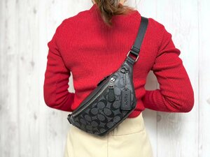 未使用展示品 COACH コーチ シグネチャー ボディバッグ ウエストポーチ バッグ PVC×レザー グレー×黒 メンズ 67618