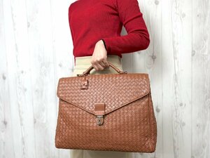 極美品 BOTTEGAVENETA ボッテガヴェネタ パンチング イントレチャート ビジネスバッグ ハンドバッグ バッグ レザー 茶 A4可 メンズ 67572