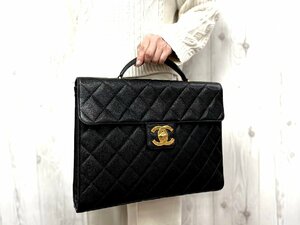 極美品 CHANEL シャネル キャビアスキン マトラッセ ココマーク ビジネスバッグ ハンドバッグ バッグ レザー A4収納可 66707