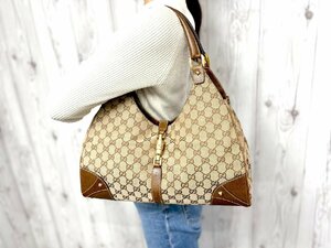 極美品 GUCCI グッチ GGキャンバス ニュージャッキー トートバッグ ショルダーバッグ バッグ キャンバス×レザー 茶 67846