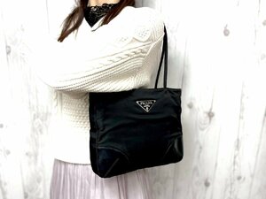 極美品 PRADA プラダ テスート デカ ロゴ トートバッグ ショルダーバッグ バッグ ナイロン×レザー 黒 67962