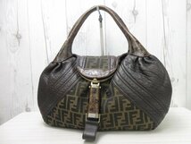 極美品 FENDI フェンディ ズッカ スパイバッグ ハンドバッグ トートバッグ ナイロンキャンバス×レザー 茶系 A4収納可 67569_画像2