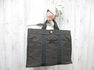 極美品 HERMES エルメス エールラインMM トートバッグ ハンドバッグ バッグ キャンバス グレー A4収納可 メンズ 67623