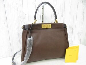 極美品 FENDI フェンディ ピーカブー ハンドバッグ ショルダーバッグ バッグ カーフレザー 茶 2WAY 67670