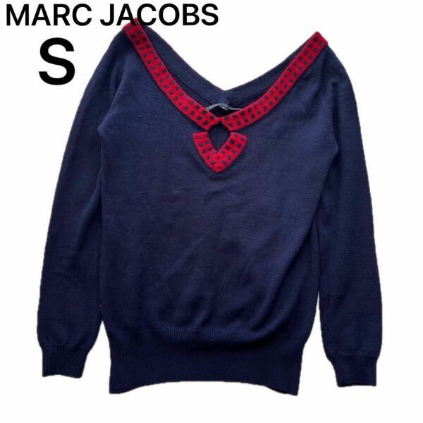 【訳あり特価】MARC JACOBS マークジェイコブス デザインニット S セーター トップス 長袖 ネイビー 紺