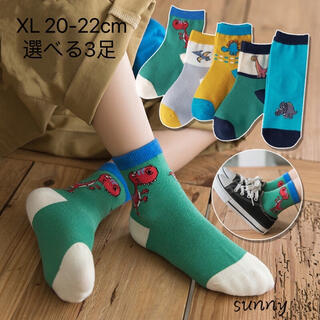 1330XL 恐竜柄 キョウリュウ 子供靴下 選べる3足組 20-22cm