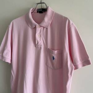 90s Polo by Ralph Lauren ポロバイラルフローレン 香港製 ポロシャツ ポケット付き M ピンク系 古着 オリジナル ヴィンテージ 大きめ