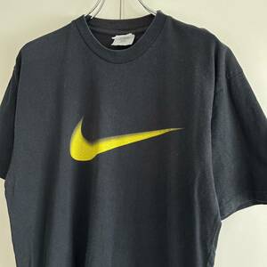 90s NIKE ナイキ プリントTシャツ M スウッシュ ブラック ストリート 古着 ヴィンテージ 大きめ