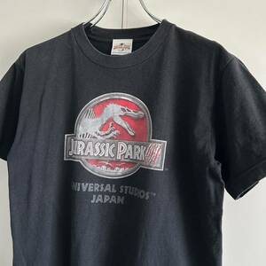 UNIVERSAL STUDIOS JAPAN ユニバーサルスタジオジャパン ジュラシックパーク3 プリントTシャツ S程度 ブラック アート アニメ ムービー