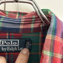 90s Polo by Ralph Lauren ポロバイラルフローレン サファリシャツ マドラスチェックシャツ L エポーレット 古着 大きめ_画像4
