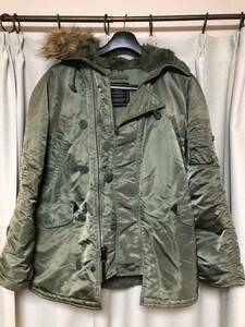 アルファ ALPHA INDUSTRIES・N-3B フライトジャケット・メンズLサイズ・定番オリーブ色・中古美品！！